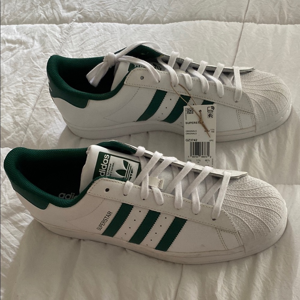 Adidas Superstar White and Green Sneakers